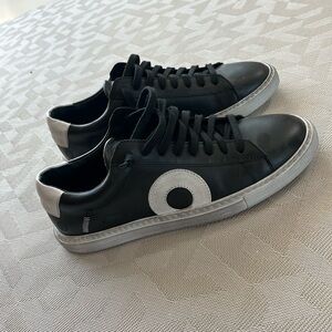 Oliver Cabell Black Leather Sneakers with Silver Accents